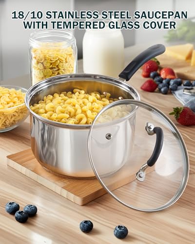 Cook N Home Professional Stainless Steel Saucepan with Lid, Multipurpose Sauce Pan Kitchen Pot, Stay-Cool Silicone Handle, Dishwasher Safe, Compatible with Most Cooktops, 3-Quart
