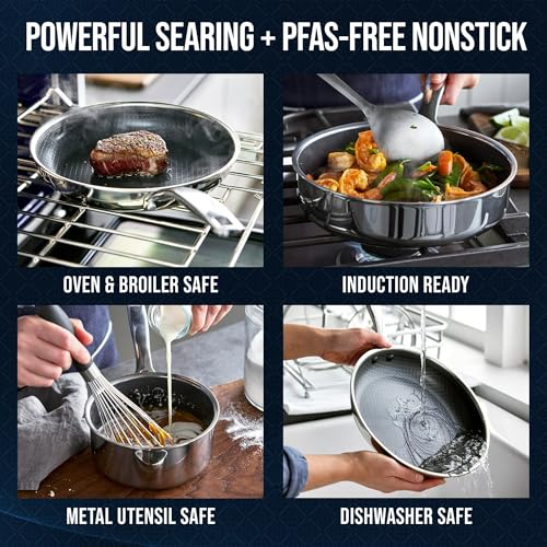 10-Piece Diamond-Bond Hybrid Nonstick Ceramic Stainless Steel Cookware Set, Dishwasher Safe - Oven Safe Up To 600°F And Dishwasher Safe For Fast, Easy Cleanup