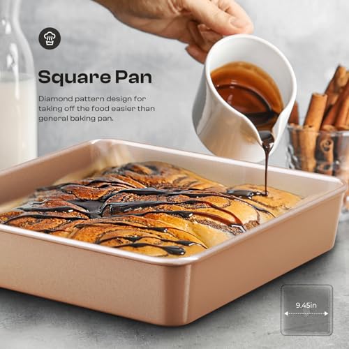 Slow Slog Baking Pans Set 8-Piece Bakeware Sets, Baking Sets for Cooking Nonstick Oven Pan Set, Baking Sheet Set, Cookie Sheets for Baking, Muffin Pan, Cookie Sheets (Ceramic Coated Gold)
