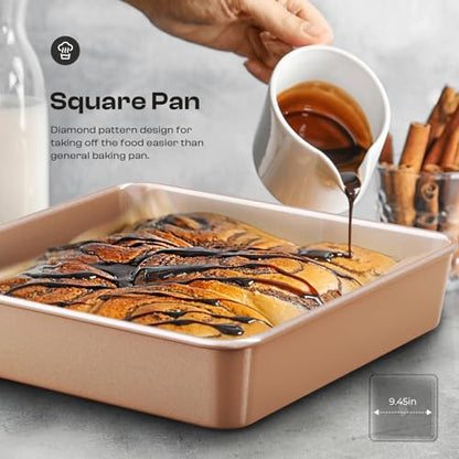 Slow Slog Baking Pans Set 8-Piece Bakeware Sets, Baking Sets for Cooking Nonstick Oven Pan Set, Baking Sheet Set, Cookie Sheets for Baking, Muffin Pan, Cookie Sheets (Ceramic Coated Gold)