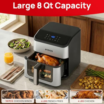 ARINOO 8 Qt Air Fryer Pro with Viewing Window, 8 Presets and Recipe Book