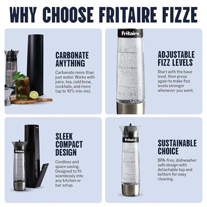 The Fritaire Fizze Soda Maker Machine, Premium OmniFizz Sparkling Water Maker, Seltzer & More, Soda Stream Machine for Home, Water Carbonator, Fizz Infuser (CO2 Cylinder Not Included), Black