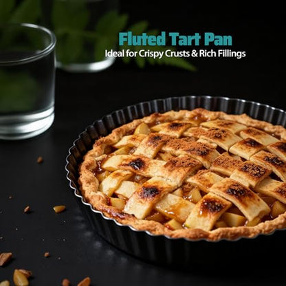 Tart Pan 2 Pack, 9 Inch Non-Stick Carbon Steel Pie Pan, Tart Pans with Removable Bottom -Top 9.5 inches, bottom 9 inches, 1.2 inches deep - Perfect Molds for Making pie, Fruit Tarts with Grooved Edges