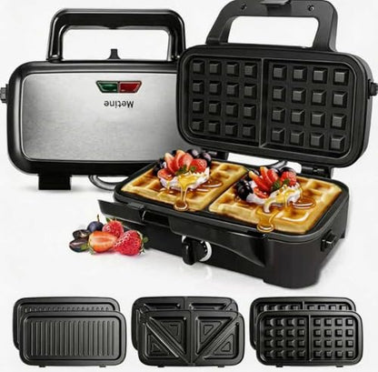 Waffle Maker with Removable Plates, 3-in-1 Sandwich maker and waffle and pancake maker, Nonstick Plates, 5-Level Browning Control & Ready Indicator Lights, Easy to Clean for Family Breakfast