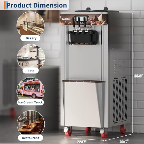 Garvee Commercial Soft Ice Cream Machine, 2+1 Flavor 2450W Vertical Ice Cream Maker Commercial with Self-Cleaning, Easy Operate, 9.2-10.5 gal/h High Productivity for Home Snack Bar