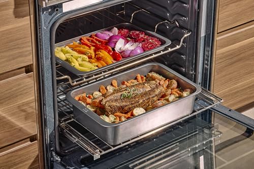 Chicago Metallic 7-Piece Nesting Bakeware Set - Carbon Steel Nonstick Baking Sheet, Loaf Pan, Muffin Pan, Cake Pan, Roaster and Cooling Rack - Space-Saving Kitchen Essentials