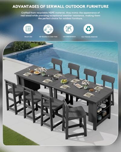 SERWALL 10-Piece Outdoor HDPE Counter-Height Bar Dining Set for 8, Gray