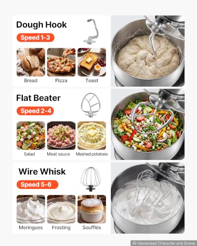VEVOR 7.4 Qt Tilt Head Stand Mixer 500W Electric Dough Mixer