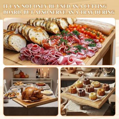 Patelai Bamboo Cutting Board with Counter Lip, 36 x 24in over The Stove Sink Cutting Board with Counter Edge, for Meat, Vegetables, Bread, and Charcuterie, Dough& Pastry Maker for Home Kitchen
