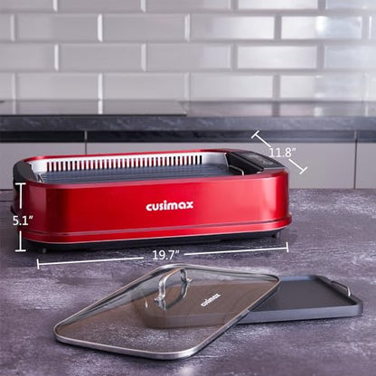 Indoor Grill, CUSIMAX Smokeless Grill Indoor, Electric Griddle, 1500W, Red