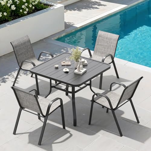Soohow 5-Piece Patio Dining Set, Outdoor Table and 4 x Stackable Chairs Set