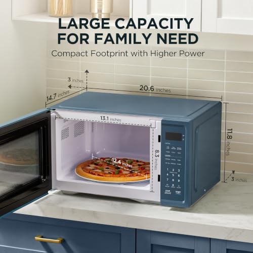 Midea Retro Countertop Microwave, 1.1 Cu. Ft, 1000W, 6 Presets, Navy Blue