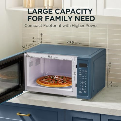 Midea Retro Countertop Microwave, 1.1 Cu. Ft, 1000W, 6 Presets, Navy Blue