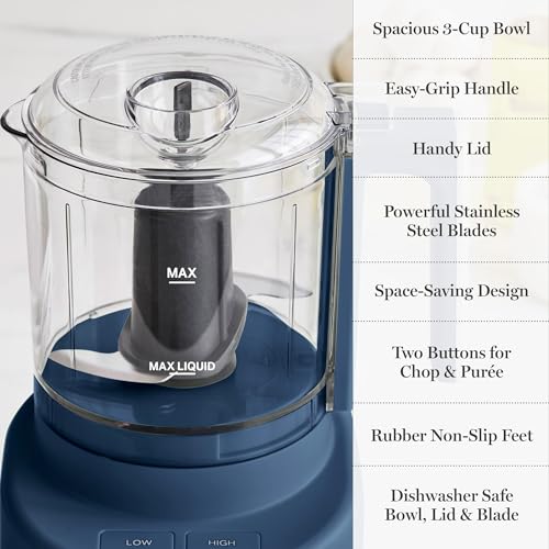 Martha Stewart 3 Cup Electric Vegetable Chopper, Mini Food Processor, Navy