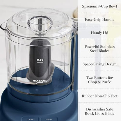Martha Stewart 3 Cup Electric Vegetable Chopper, Mini Food Processor, Navy