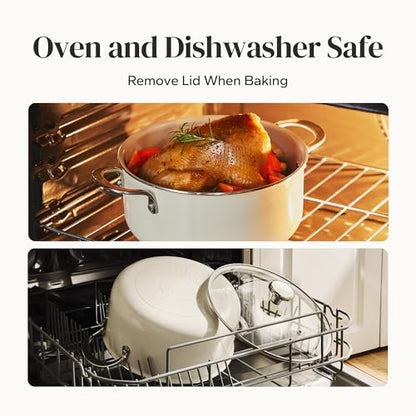 Redchef Ceramic Stock Pot with Lid, Soup Pot for All Stoves, 5 Qt Induction Cooking Pot for Soup Nonstick, Even Heating, Stay-Cool Handles, Oven/Dishwasher Safe, PTFE PFAS Free (Beige)