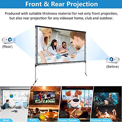 GZKYYLEGS Projector Screen with Stand 120 Inch Foldable Portable Movie Screen 16：9 HD 4K Double Sided Projection Movies Screen with Carry Bag for Indoor Outdoor Home Theater Backyard Cinema Travel