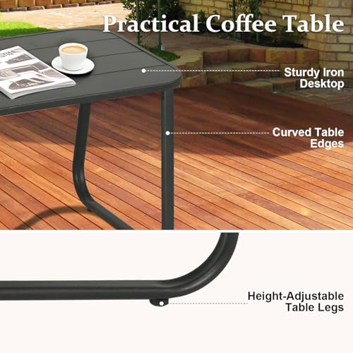 Xalmierre 4-Piece Patio Furniture Set, Outdoor Textilene Conversation Set with Rocking Chairs & Loveseat, with Coffee Table for Garden, Balcony, Poolside（Khaki）