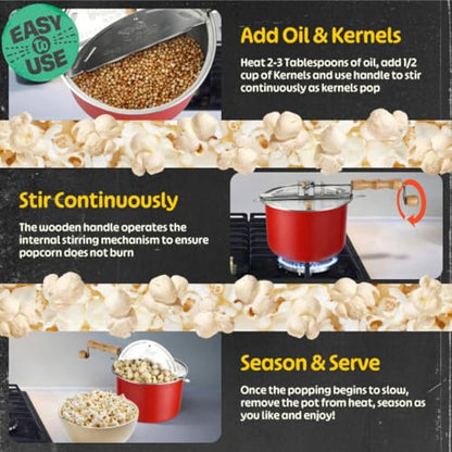 Great Northern Popcorn Stovetop Popcorn Maker, Red, 6.5-Quart