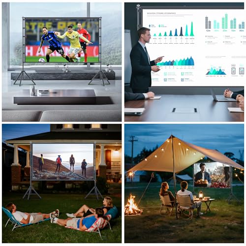 Outdoor Projector Screen with Stand, TOWOND 120 inch Portable Movie Screen, 16:9 HD Foldable Anti-Crease Projection Screen with Carry Bag for Home Theater Outdoor Indoor Support Double Sided