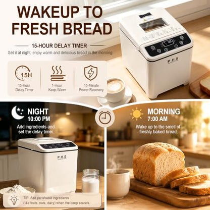 PHS Bread Maker Machine, 2LB Automatic Bread Machine, 20 Programs