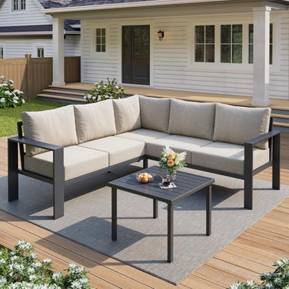 UDPATIO Outdoor Patio Furniture Set, L-Shaped Couch, 6" Thick Cushion