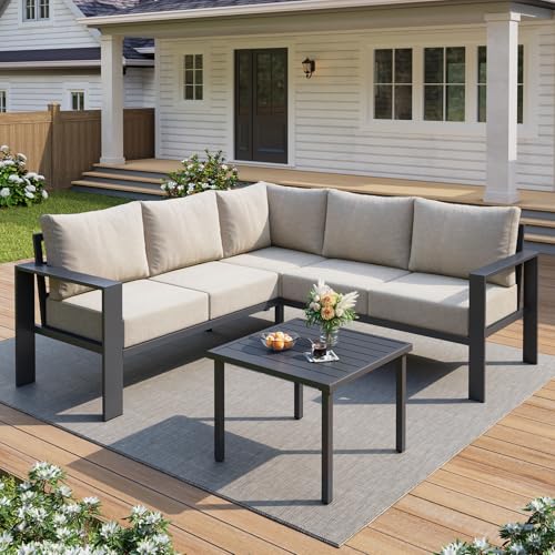 UDPATIO Outdoor Patio Furniture Set, L-Shaped Couch, 6" Thick Cushion