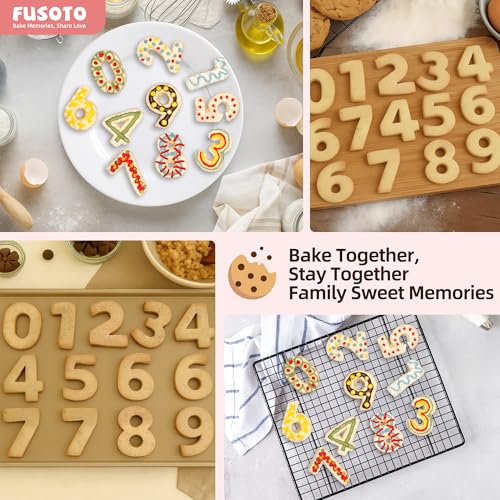 FUSOTO 9PCS Number Cookie Cutters Set, Birthday Numbers 0-8(6 Reverses to 9), Stainless Steel Cookie Cutters for Baking, Number Shaped Baking Tool for Homemaking Biscuits, Cookie, Dough