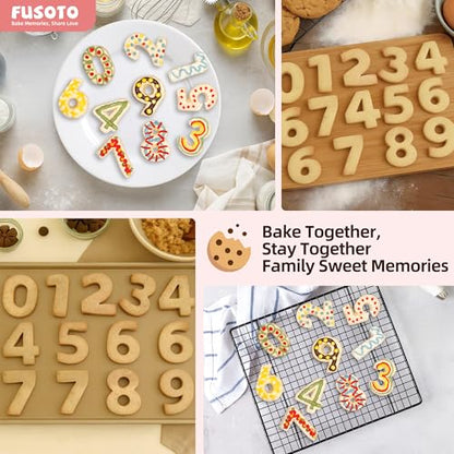 FUSOTO 9PCS Number Cookie Cutters Set, Birthday Numbers 0-8(6 Reverses to 9), Stainless Steel Cookie Cutters for Baking, Number Shaped Baking Tool for Homemaking Biscuits, Cookie, Dough