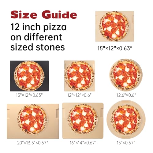 ROCKSHEAT Pizza Stone for Oven and Grill, 15x12 Inch Cordierite Baking Stone with 4 Built-in Handles, 7.4lbs Heavy Duty Thermal Shock Resistant for Crispy Crust Pizza Bread Cookies BBQ