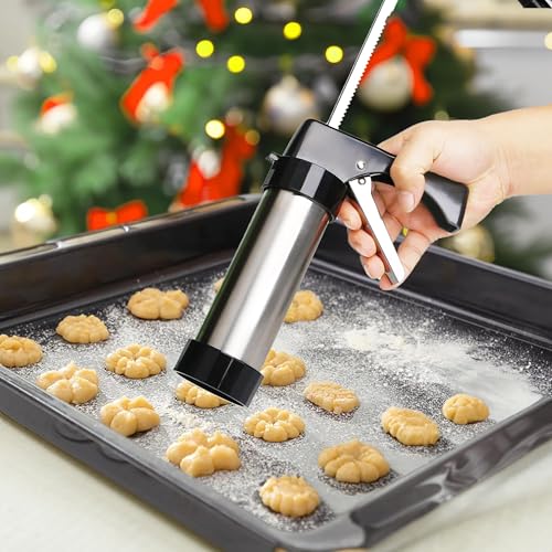 Cookie Press Gun Kit,13 Cookie Discs+8 Icing Nozzles Perfect for DIY Christmas Cookies and Decorating Cookies,Gifts for Mother（black）