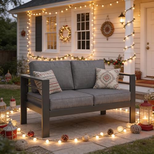 Aluminum Patio Sofa, 3.2" Armrest Outdoor Loveseat, Outside Couch for Patio