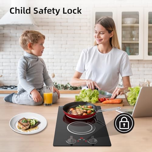 VBGK Double Induction Cooktop,110V 2300w 2 burnerinduction cooktop,2 burner Hot Plate Electric burner withLCD Touch Screen 9 Levels Settings Child Safety Lock &Timer