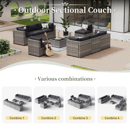 Aoxun 10 Piece Patio Furniture Set Wicker Rattan Patio Conversation Set