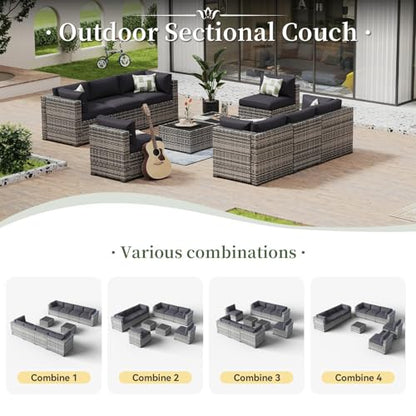 Aoxun 10 Piece Patio Furniture Set Wicker Rattan Patio Conversation Set