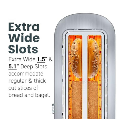 Elite Gourmet 4-Slice Long Slot Toaster, 1.5" Wide & 5.1" Deep Slots