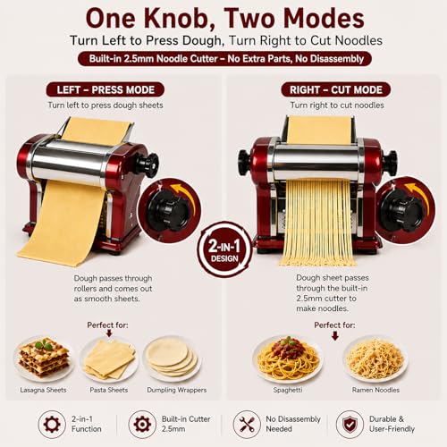 LEONEBEBE Electric Pasta Maker Machine, 135W Commercial Dough Sheeter with 2.5mm Blade, Adjustable 0.3-4mm Thickness, for Pasta, Dumplings – Restaurant & Home Use