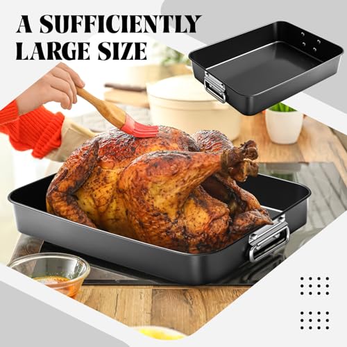 Willinglong 2 Pieces Lasagna Pan 3 Inches Deep Include 13.7 Inch and 16 Inch Baking Pan for Oven Baking Dish for Roasting with Handles Rectangle Cake Sets for Deep Nonstick Bakeware