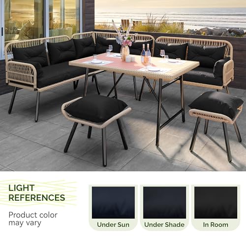 YITAHOME L-Shaped Rattan Patio Furniture Set Light Brown & Black