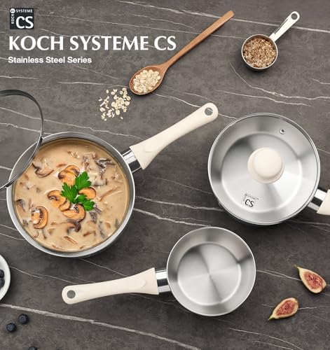 KOCH SYSTEME CS Stainless Steel Saucepan, 2QT Sauce Pan with Lid with Stay-cool Bakelite Handle, Stainless Steel Pot 2QT with Comfortable Handle, 2 Quart Sauce Pan with Lid, Induction Ready