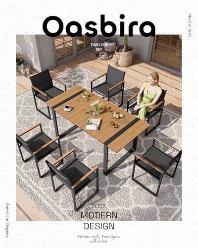 Oasbira Full Grounded Outdoor Dining Set, Aluminum Patio Table and Chairs