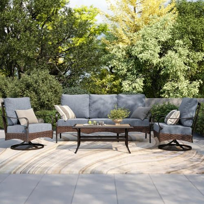PHI VILLA Metal Patio Furniture Set, 4 Pieces Outdoor Sectional, Grey