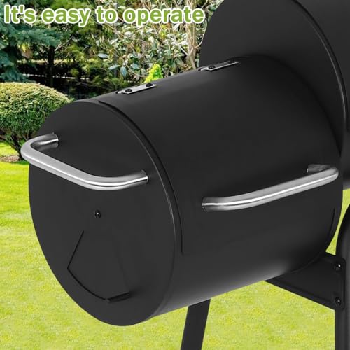 BLKMTY 43" Charcoal Grills Outdoor BBQ Grill with Offset Smoker Camping Portable Grill Camping Barbecue Grills with Side Fire Box for 6-10 People Patio Backyard Picnic BBQ, Black
