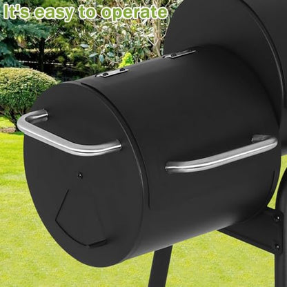 BLKMTY 43" Charcoal Grills Outdoor BBQ Grill with Offset Smoker Camping Portable Grill Camping Barbecue Grills with Side Fire Box for 6-10 People Patio Backyard Picnic BBQ, Black
