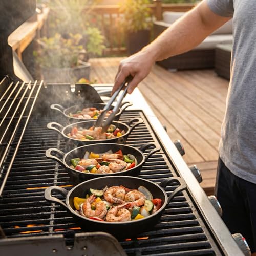 Hiceeden 4 Pcs Small Cast Iron Skillets, 6.3 x 6.3 x 1.6 Inch Non-stick Cast Iron Pan, Mini Frying Pans with Double Handle for Stove, Oven, Grill Safe, Indoor and Outdoor Use