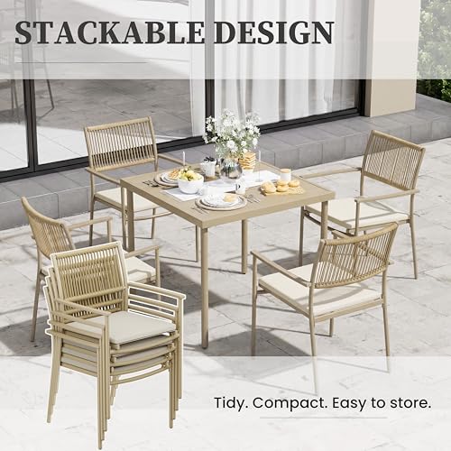 MEXSAKY 5-Piece Patio Table and Chairs Set, Rattan Outdoor Dining Set for 4