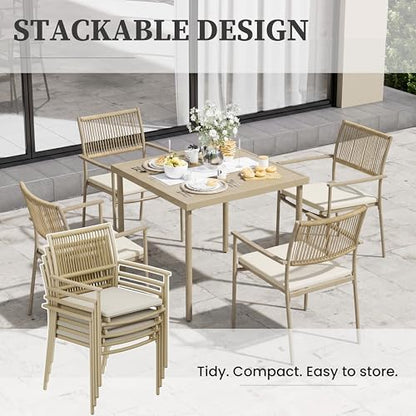 MEXSAKY 5-Piece Patio Table and Chairs Set, Rattan Outdoor Dining Set for 4