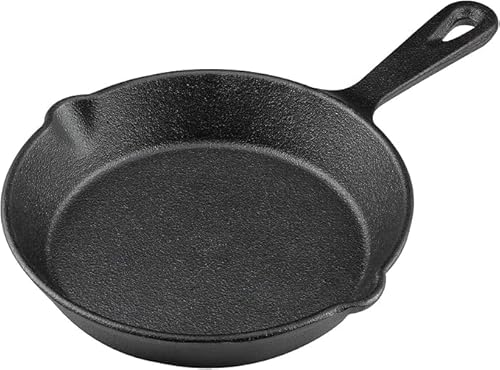 Pre-Seasoned Cast Iron Skillet, Black, 6 Inch Mini Frying Pan with Handle