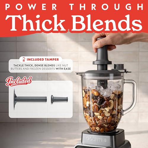 Gourmia Countertop Blender – 8 Blend Programs, 4 Speeds, Pulse and Manual Mode, 56oz Pitcher, Digital Display with Integrated Timer, Round-Plated Tamper, Dishwasher-Safe Parts