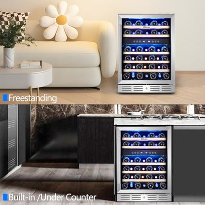 Kalamera 24 inch Wine Cooler, 37 Bottle Dual Zone Built-in or Freestanding